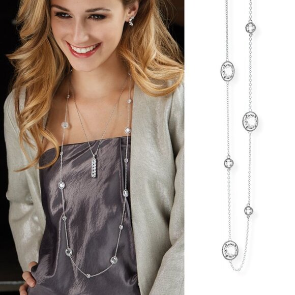 Sterling silver 925 and crystal station necklace by Tocara - 40” + 2” exender - Picture 4 of 9